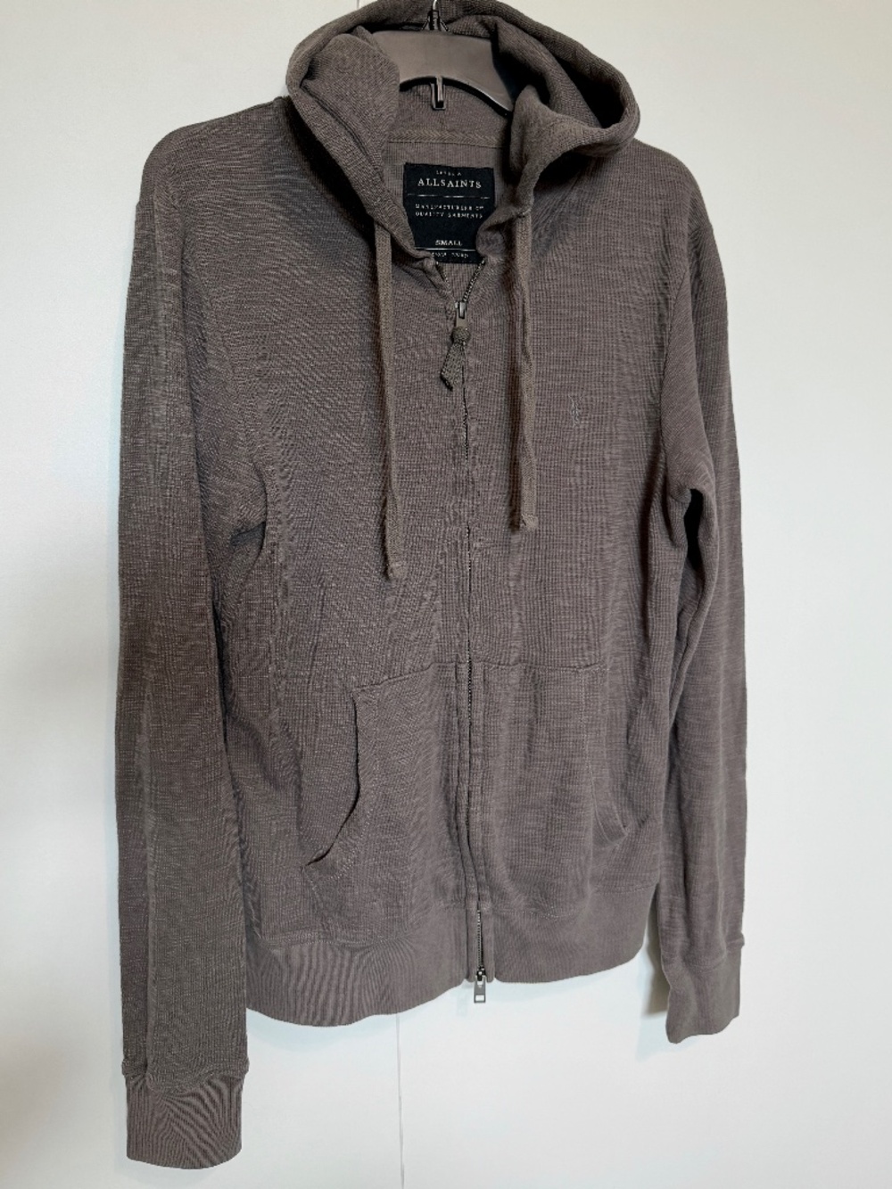 Allsaints State Zip Hoodie in Taupe Brown, 100% Cotton, Small